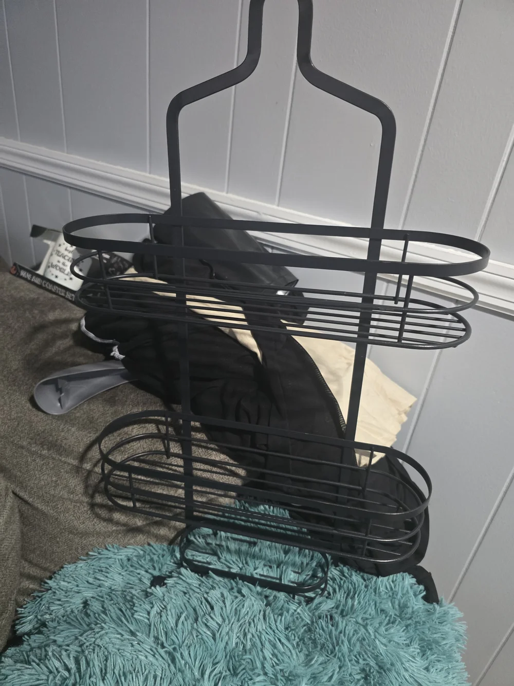 Black Metal Over-the-Door Bathroom Organizer Shelf Or Shower Rack